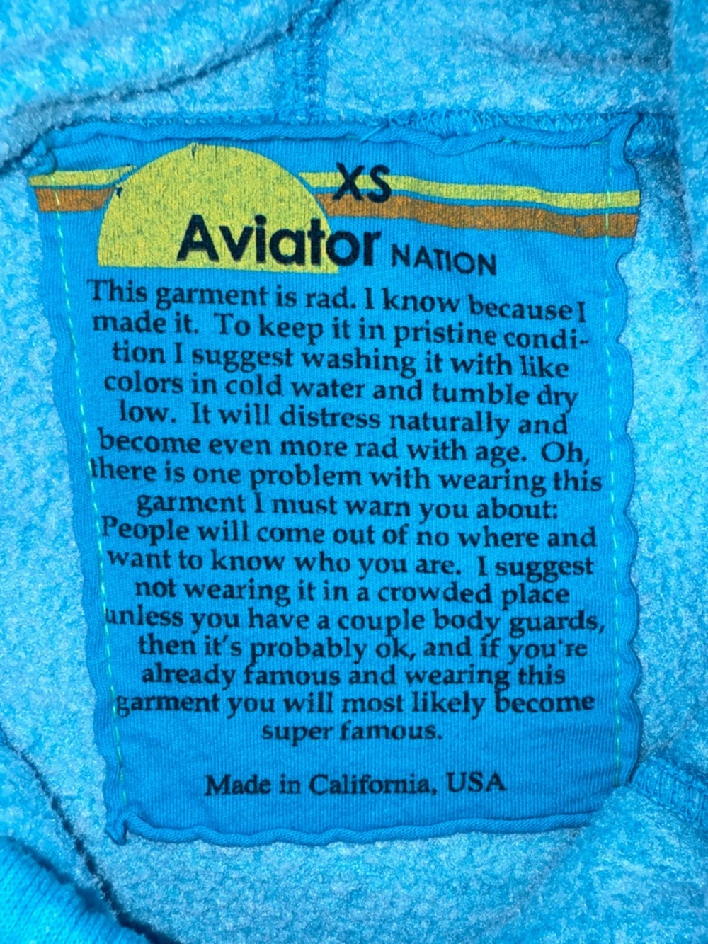 Aviator Nation | Ninja Pullover Hoodie | XS | Neon Blue - Picture 8 of 12